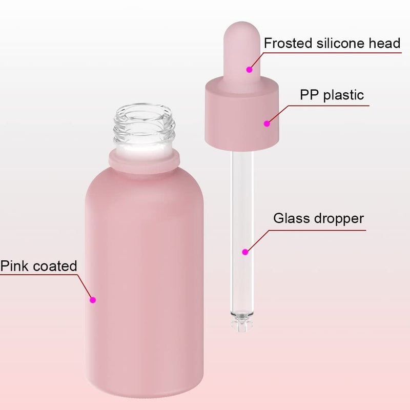 seafulee 1oz Pink Coated Glass Dropper Bottles (30ML) with Glass Eye Droppers - Pack of 6 - Image 3